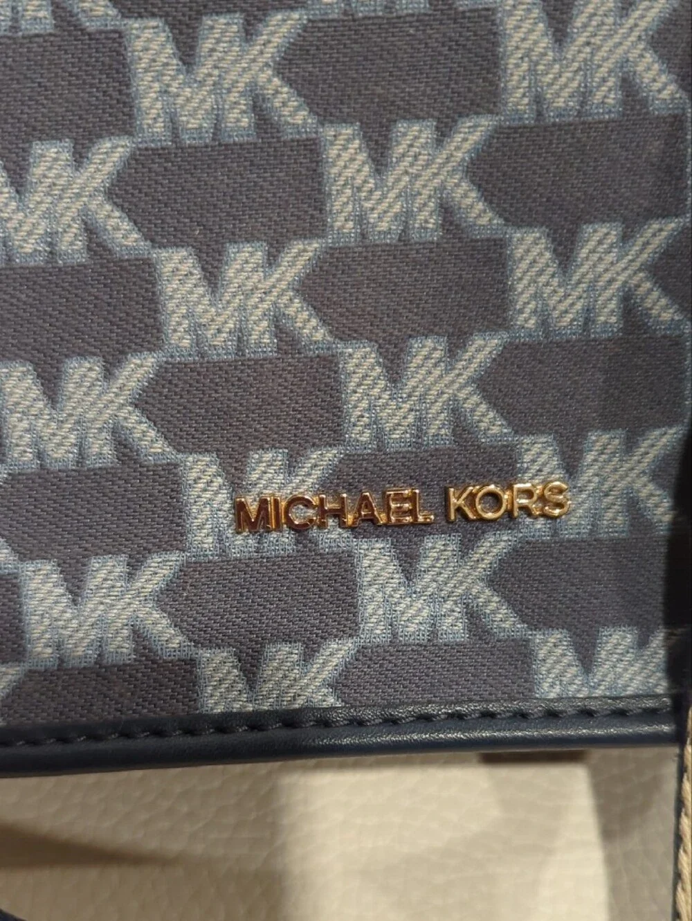Michael Kors Navy Logo Jacquard Crossbody with Cream Strap